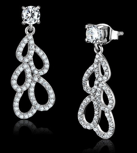 TS496 - Rhodium 925 Sterling Silver Earrings with AAA Grade CZ  in